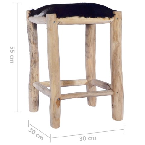  Stołek barowy, naturalne kozia skóra i lite drewno tekowe Lumarko!