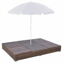  Leżak ogrodowy z parasolem, polirattan, brązowy Lumarko!