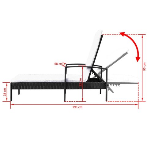  Leżak ogrodowy z poduszką, polirattan, czarny Lumarko!