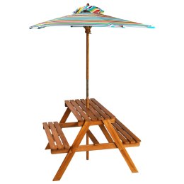 Lumarko Dziecięcy stolik piknikowy z parasolem 79x90x60 cm, lita akacja