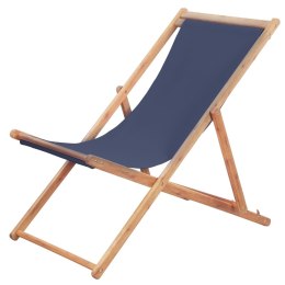  Składany leżak plażowy, tkanina i drewniana rama, niebieski Lumarko!