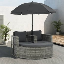 Lumarko 2-osobowa sofa z poduszkami i parasolem, polirattan, szara