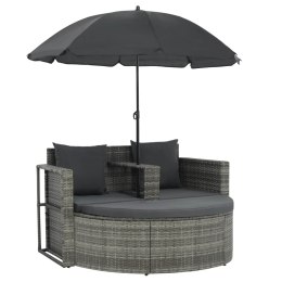  2-osobowa sofa z poduszkami i parasolem, polirattan, szara Lumarko!