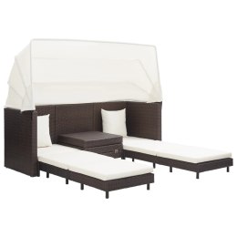  Rozkładane łóżko ogrodowe z zadaszeniem, rattan PE, brązowe Lumarko!