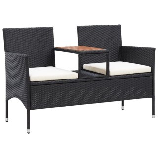  Dwuosobowa ławka ogrodowa ze stolikiem 143 cm rattan PE, czarna Lumarko!