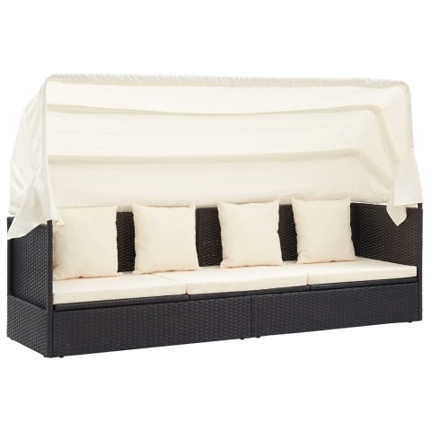  Leżanka ogrodowa z daszkiem, czarna, 200x60x124 cm, rattan PE Lumarko!