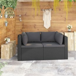 2-częściowa sofa ogrodowa, z poduszkami, polirattan, czarna