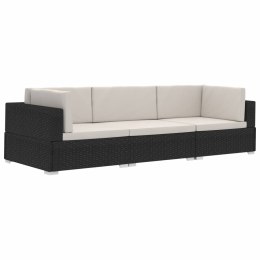  3-częściowa sofa ogrodowa z poduszkami, rattan PE, czarny Lumarko!