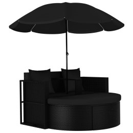 Lumarko Łóżko ogrodowe z parasolem, polirattan, czarne