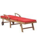  Leżak z poduszką, lite drewno tekowe, czerwony Lumarko!