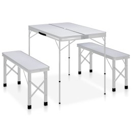  Składany stolik turystyczny z 2 ławkami, aluminium, biały Lumarko!