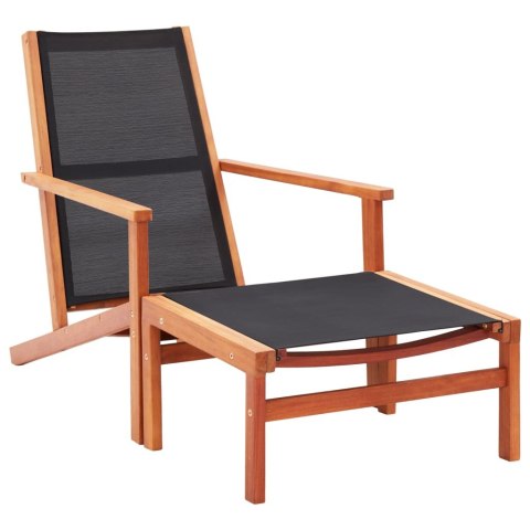  Krzesło ogrodowe z podnóżkiem, czarne, eukaliptus i textilene Lumarko!