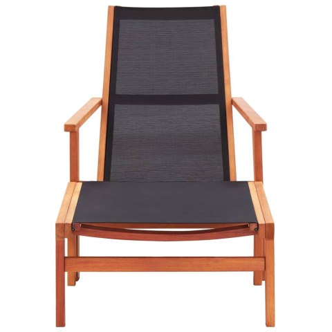  Krzesło ogrodowe z podnóżkiem, czarne, eukaliptus i textilene Lumarko!