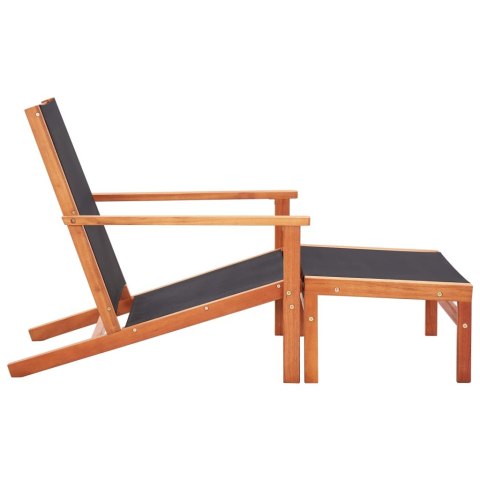  Krzesło ogrodowe z podnóżkiem, czarne, eukaliptus i textilene Lumarko!