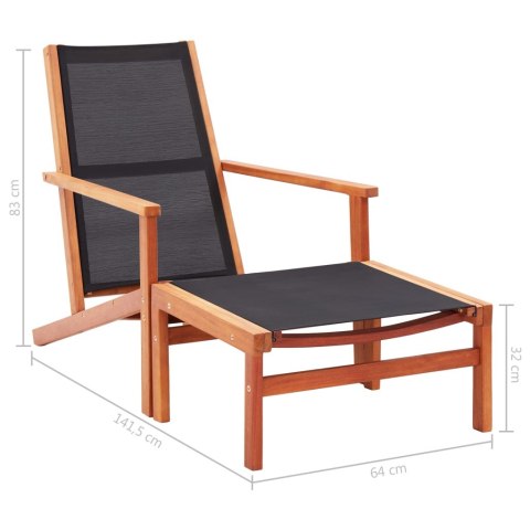  Krzesło ogrodowe z podnóżkiem, czarne, eukaliptus i textilene Lumarko!