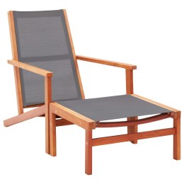  Krzesło ogrodowe z podnóżkiem, szare, eukaliptus i textilene Lumarko!