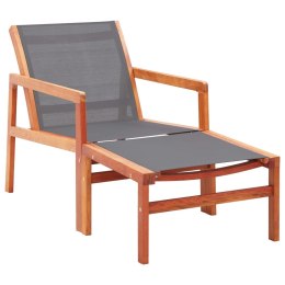  Krzesło ogrodowe z podnóżkiem, szare, eukaliptus i textilene Lumarko!
