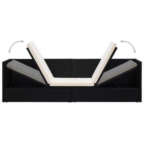  Leżanka ogrodowa z poduszkami, polirattanowa, czarna Lumarko!