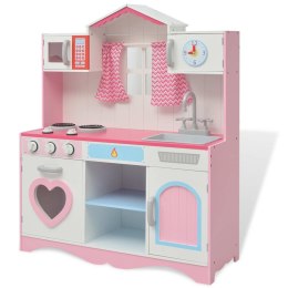  Kuchnia zabawkowa 82x30x100 cm, drewno, różowo-biała Lumarko!