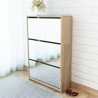  Szafka na buty z 3 półkami i lustrem, kolor dębu 63x17x102,5 cm Lumarko!