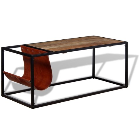  Stolik kawowy ze skórzanym uchwytem na czasopisma 110x50x45 cm Lumarko!