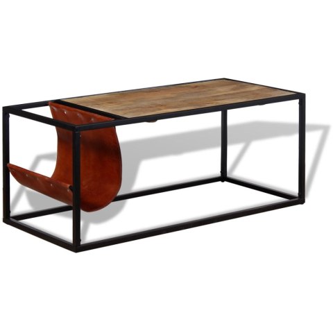  Stolik kawowy ze skórzanym uchwytem na czasopisma 110x50x45 cm Lumarko!