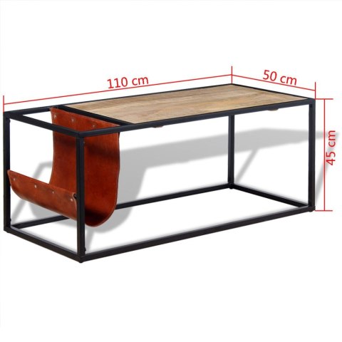  Stolik kawowy ze skórzanym uchwytem na czasopisma 110x50x45 cm Lumarko!