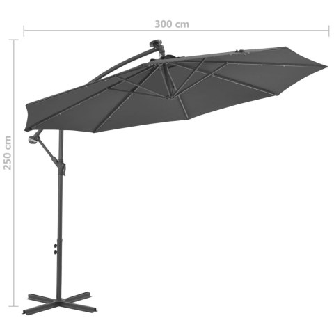  Parasol wiszący z LED i stalowym słupkiem, 300 cm, antracytowy Lumarko!