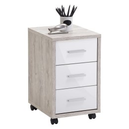 Lumarko Mobilna szafka z szufladami, dąb piaskowy i biel na wysoki połysk