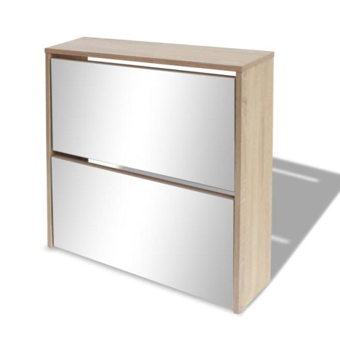  Szafka na buty z 2 półkami i lustrem, kolor dębu, 63x17x67 cm Lumarko!