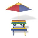  Stół dla dzieci z ławkami i parasolem, wielokolorowy, drewniany Lumarko!