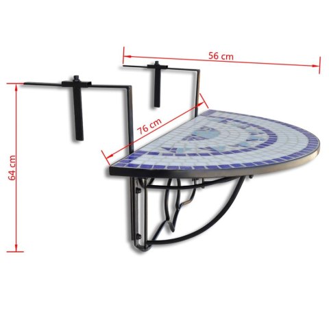  Wiszący stolik balkonowy z mozaiką, niebiesko-biały Lumarko!
