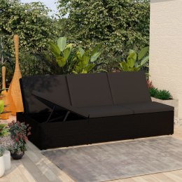  Rozkładane łóżko ogrodowe z poduszką, polirattan, czarne Lumarko!