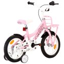  Rower dla dzieci z bagażnikiem, 14 cali, biało-różowy Lumarko!