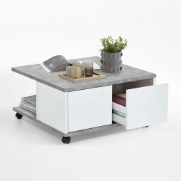  FMD Mobilny stolik kawowy, 70x70x35,5 cm, betonowy i błyszcząca biel