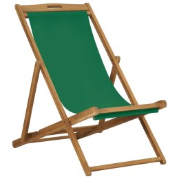  Składany leżak plażowy, lite drewno tekowe, zielony Lumarko!