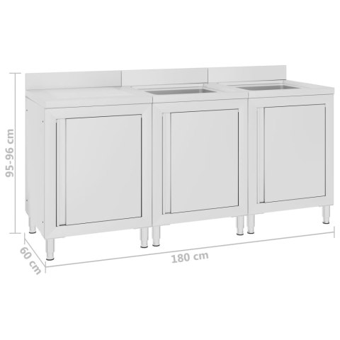  Szafka gastronomiczna ze zlewem, 180x60x96 cm, stal nierdzewna Lumarko!