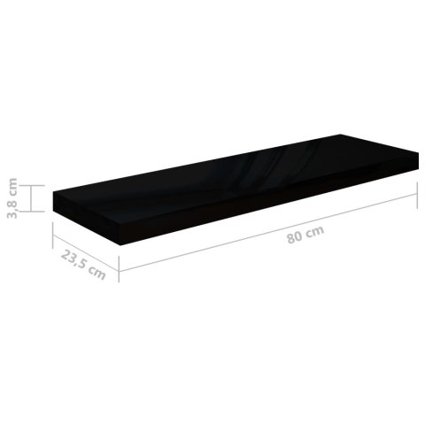 VidaXL Półka ścienna, wysoki połysk, czarna, 80x23,5x3,8 cm, MDF