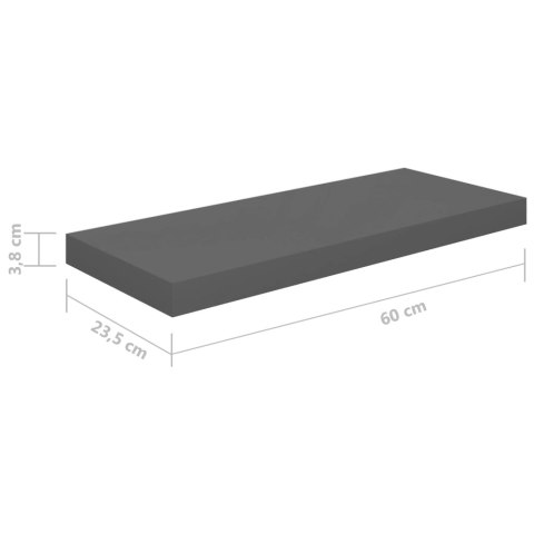  Półki ścienne, 2 szt., wysoki połysk, szare, 60x23,5x3,8cm, MDF Lumarko!