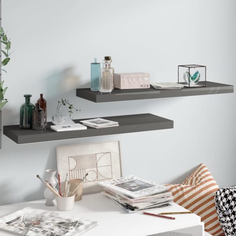  Półki ścienne, 2 szt, wysoki połysk, szare, 80x23,5x3,8 cm, MDF Lumarko!