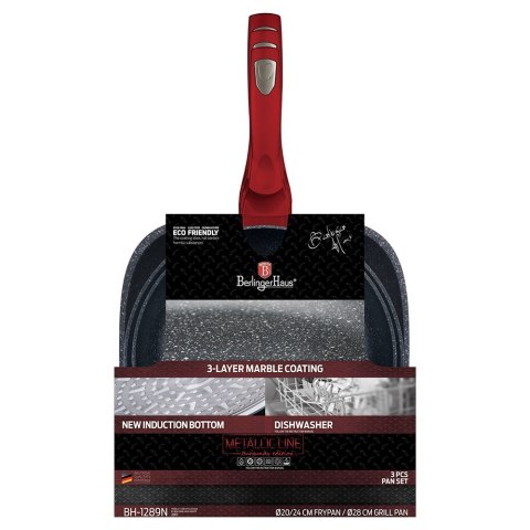  Zestaw 3 Patelni Granitowych Berlingerhaus Red Metallic Line Bh-1289 Lumarko!